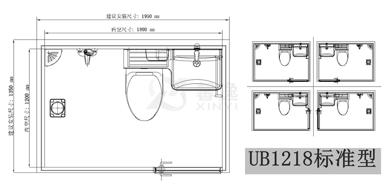 馨逸整体卫浴UB1218型平面图